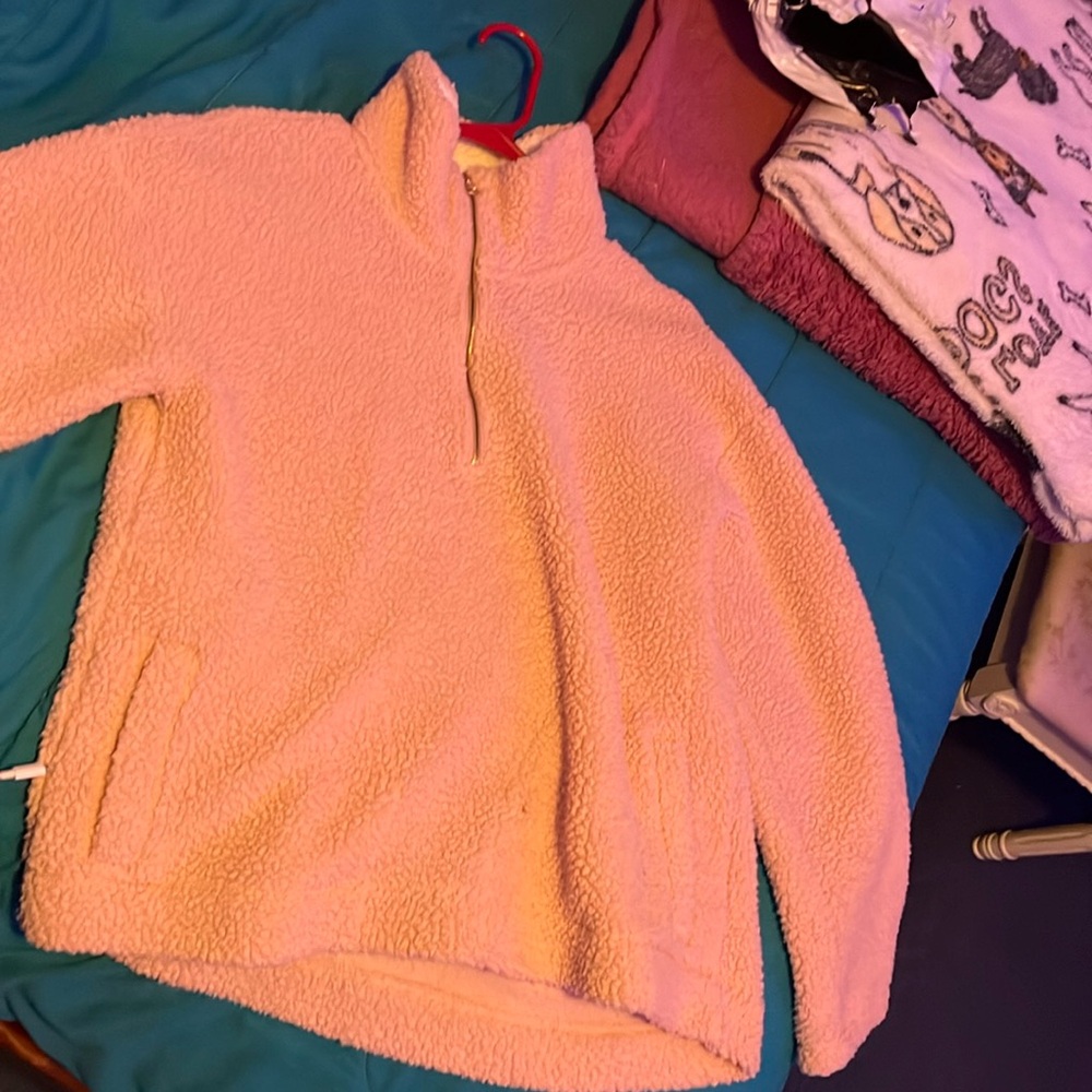 Pink half zip fur sweatshirt